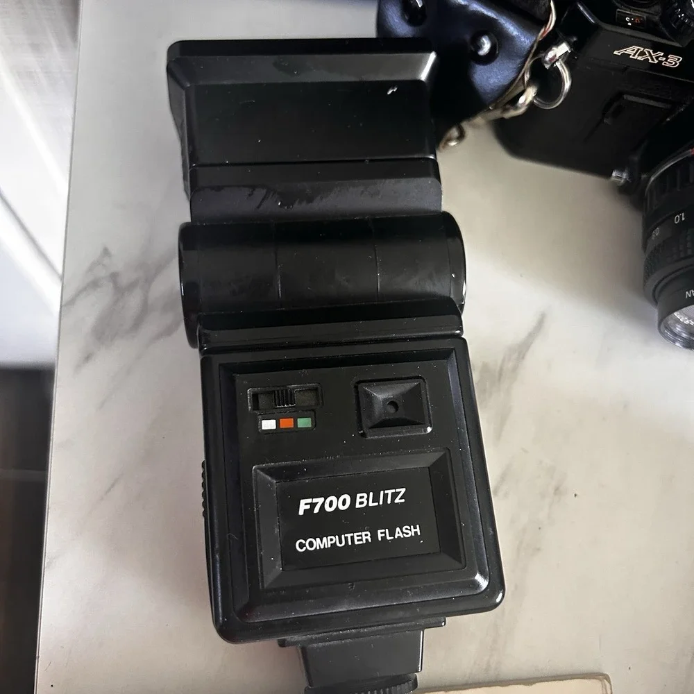 Fujica AX-3 Camera w/ Case 2 Lenses Computer Flash Tele Converter Videolite HHH